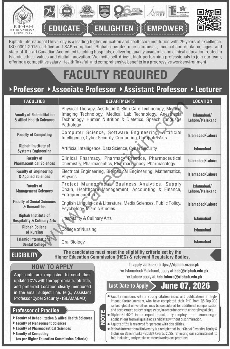 Riphah International University Jobs 24 May 2026 Dawn 1