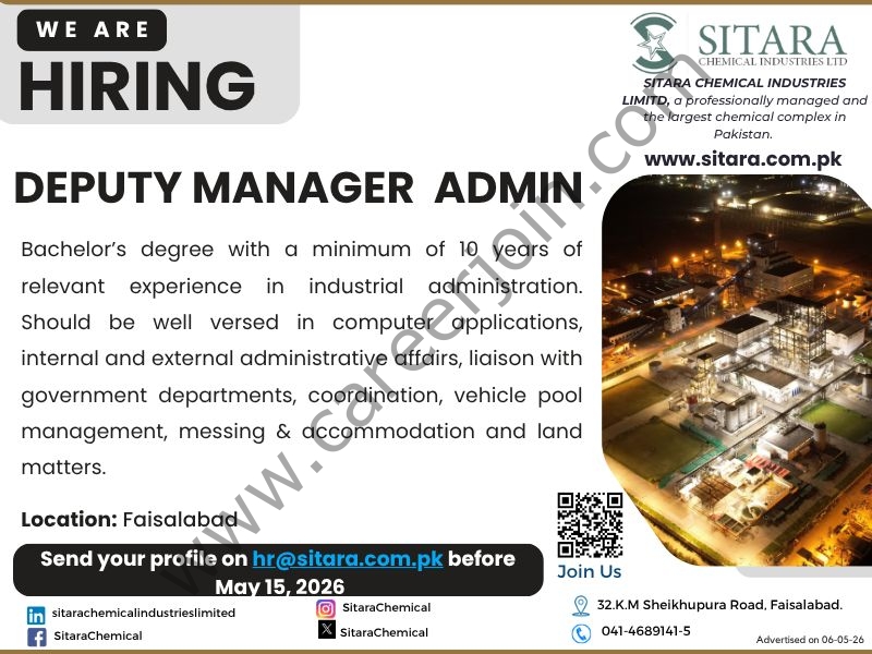 Sitara Chemical Industries Ltd Jobs Deputy Manager Admin 1