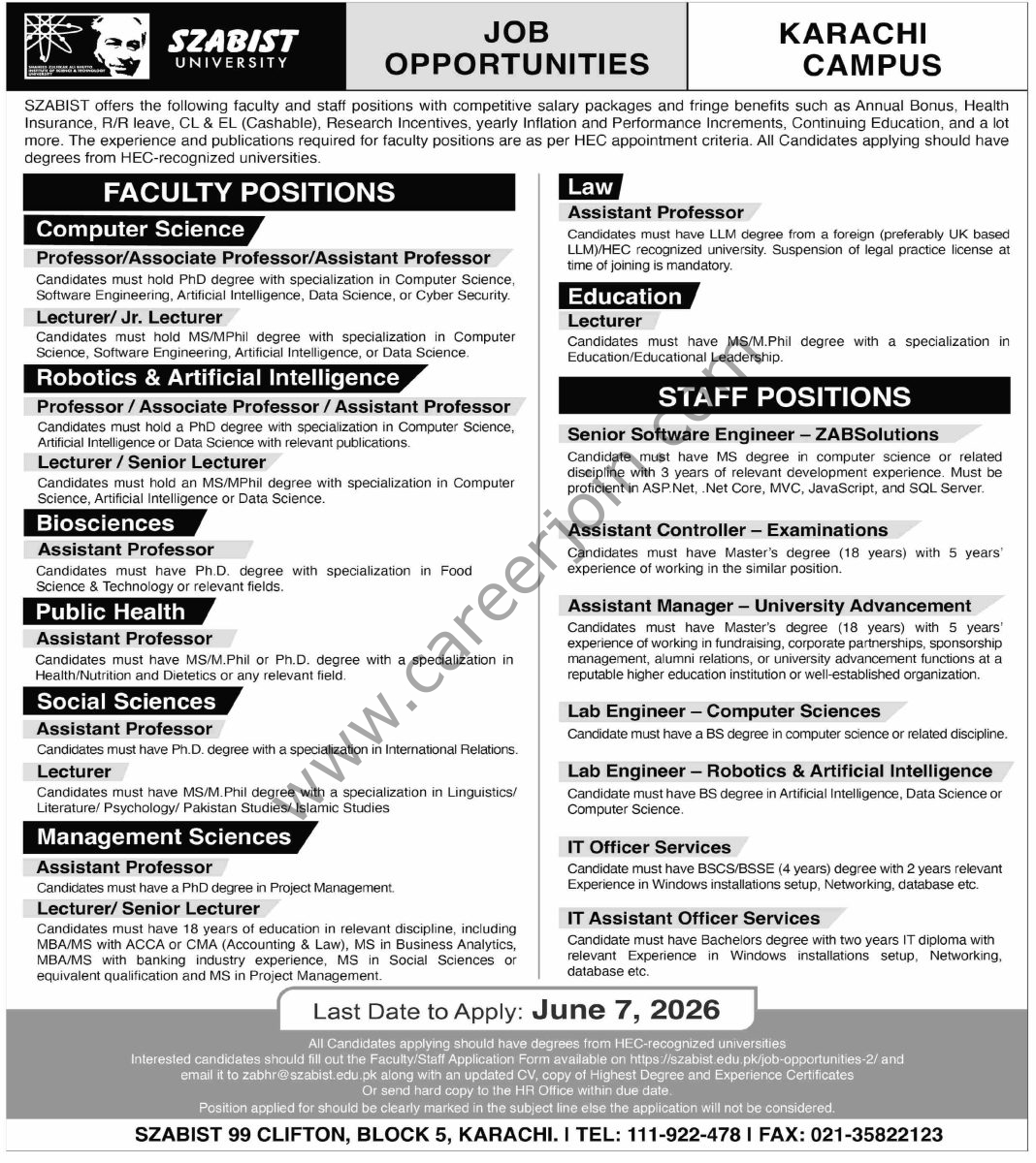 SZABIST Jobs 24 May 2026 Dawn 1