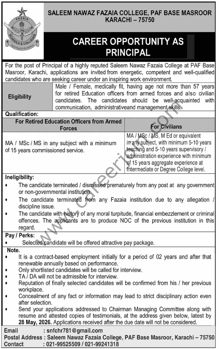 Saleem Nawaz Fazaia College PAF Base Manssor Jobs 10 May 2026 Dawn 1