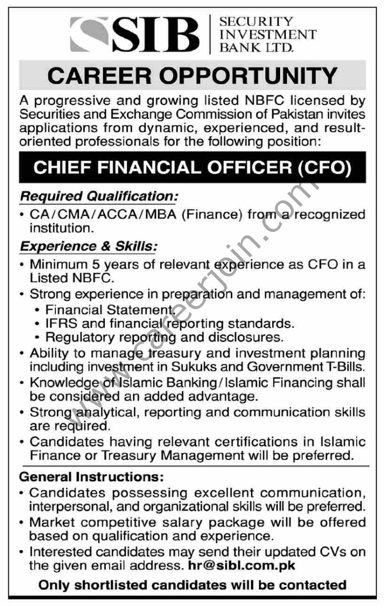 Security Investement Bank Ltd SIB Jobs 15 May 2026 Dawn 1