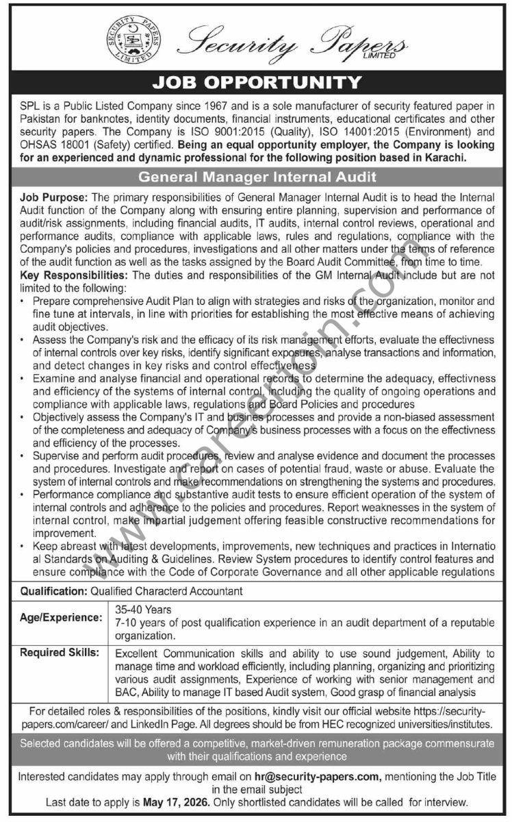 Security Papers Ltd Jobs 10 May 2026 Dawn 1