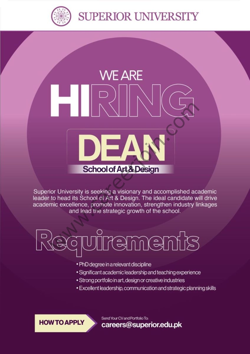 Superior University Jobs Dean Art & Design 1