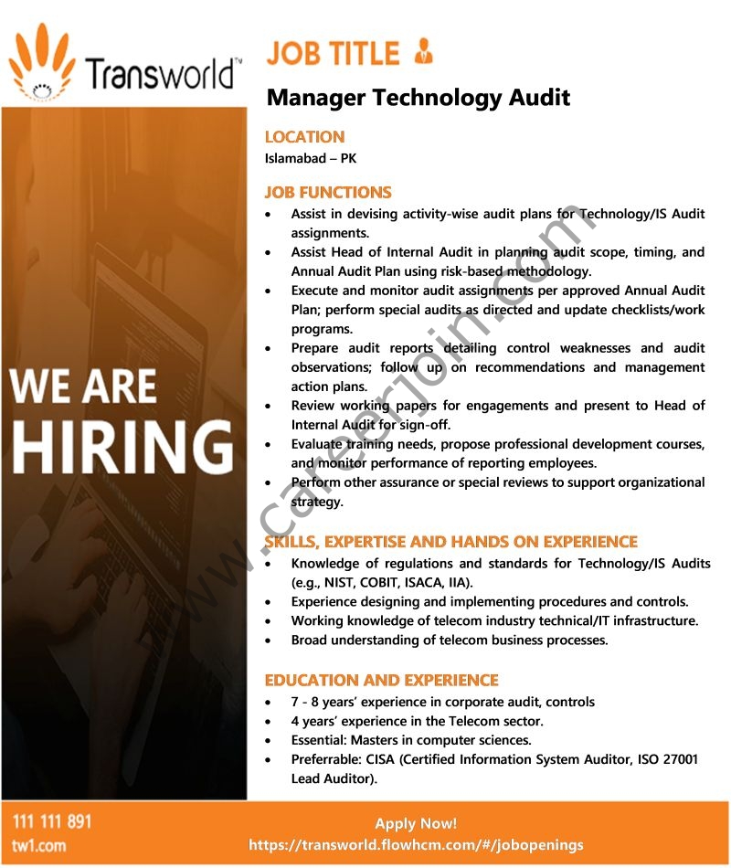 Transworld Associates Jobs Manager Technology Audit 1