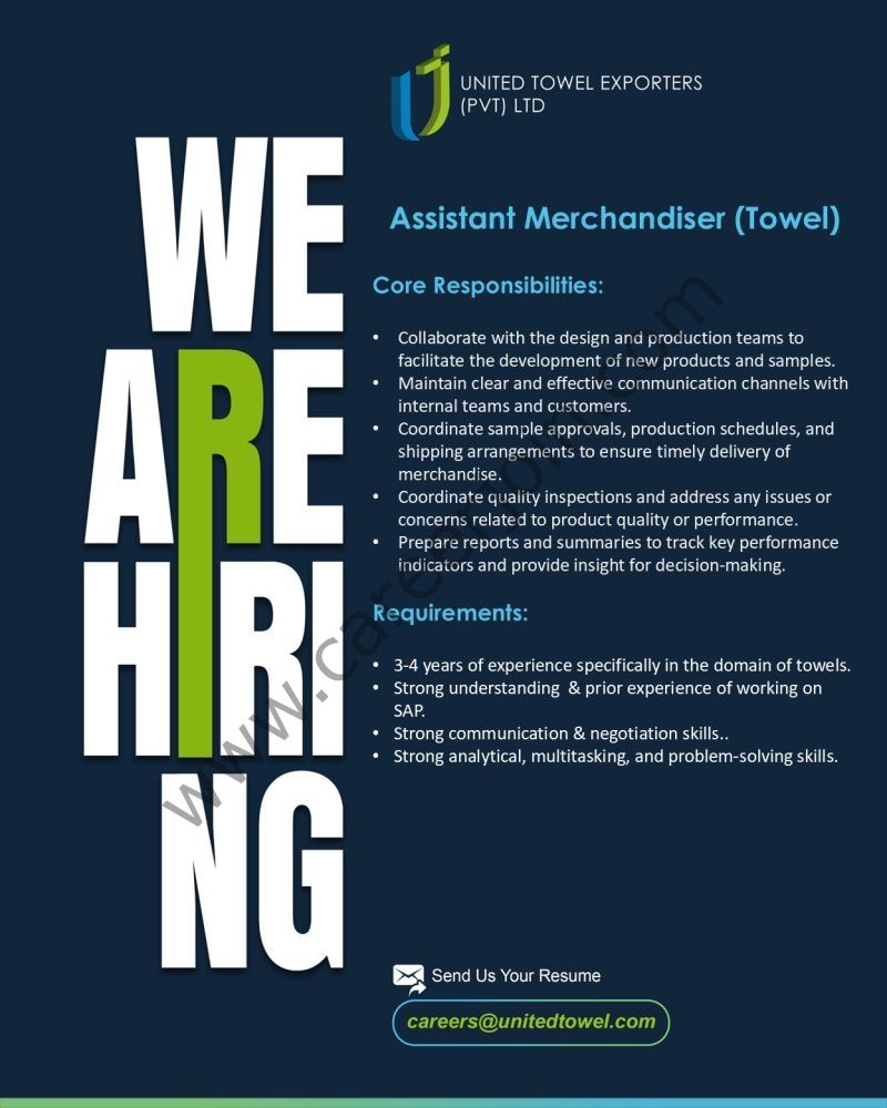 United Towel Exporters Jobs Assistant Merchandiser (Towel) 1