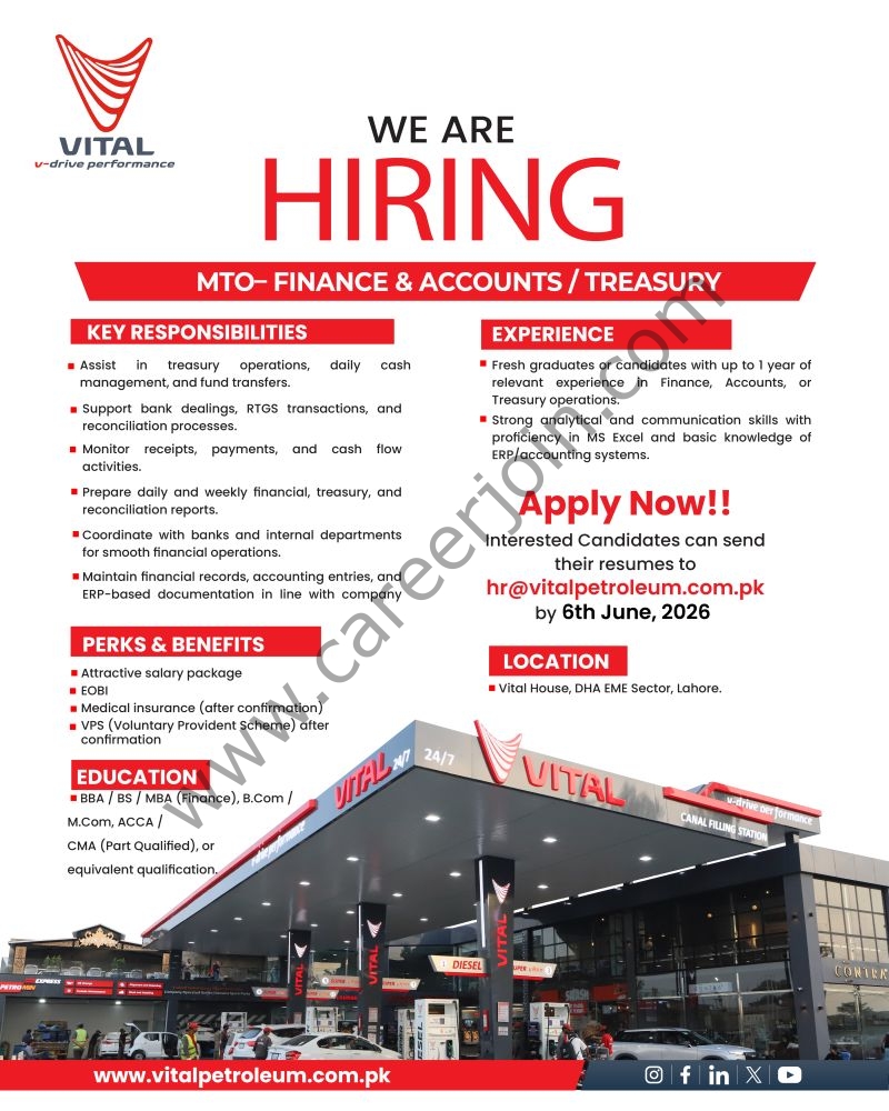 Vital Petroleum Jobs Management Trainee Officer (MTO) Finance & Accounts / Treasury 1