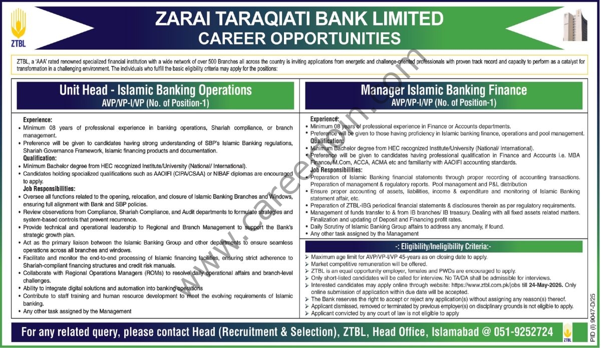 Zarai Taraqiati Bank Ltd ZTBL Jobs 10 May 2026 Express Tribune 1