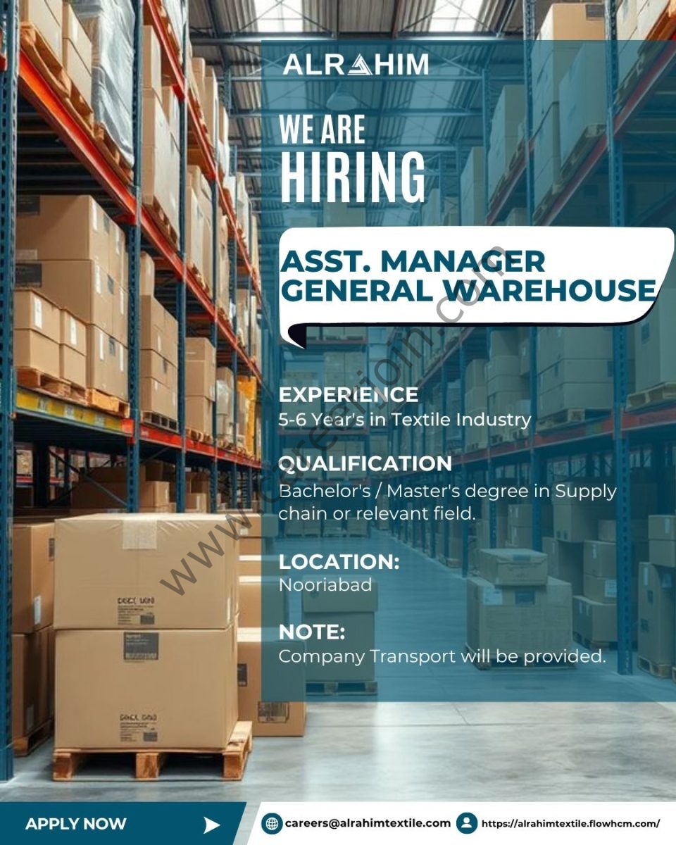 Al Rahim Textile Industries Jobs Assistant Manager General Warehouse 1