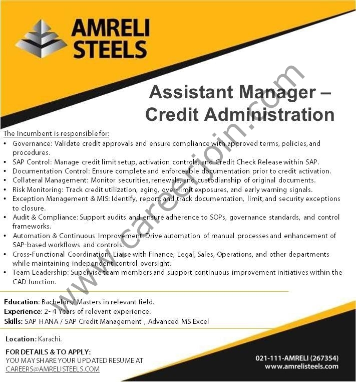 Amreli Steels Jobs Assistant Manager Credit Administration