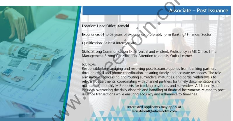 Adamjee Life Insurance Company Jobs Associate Post Insurance 1
