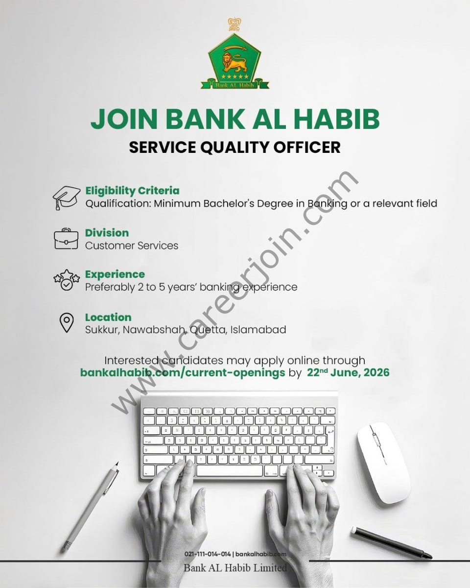 Bank AL Habib Jobs Service Quality Officer 1