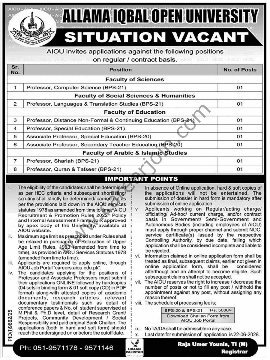 Allama Iqbal Open University AIOU Jobs 03 June 2026 Dawn 1245