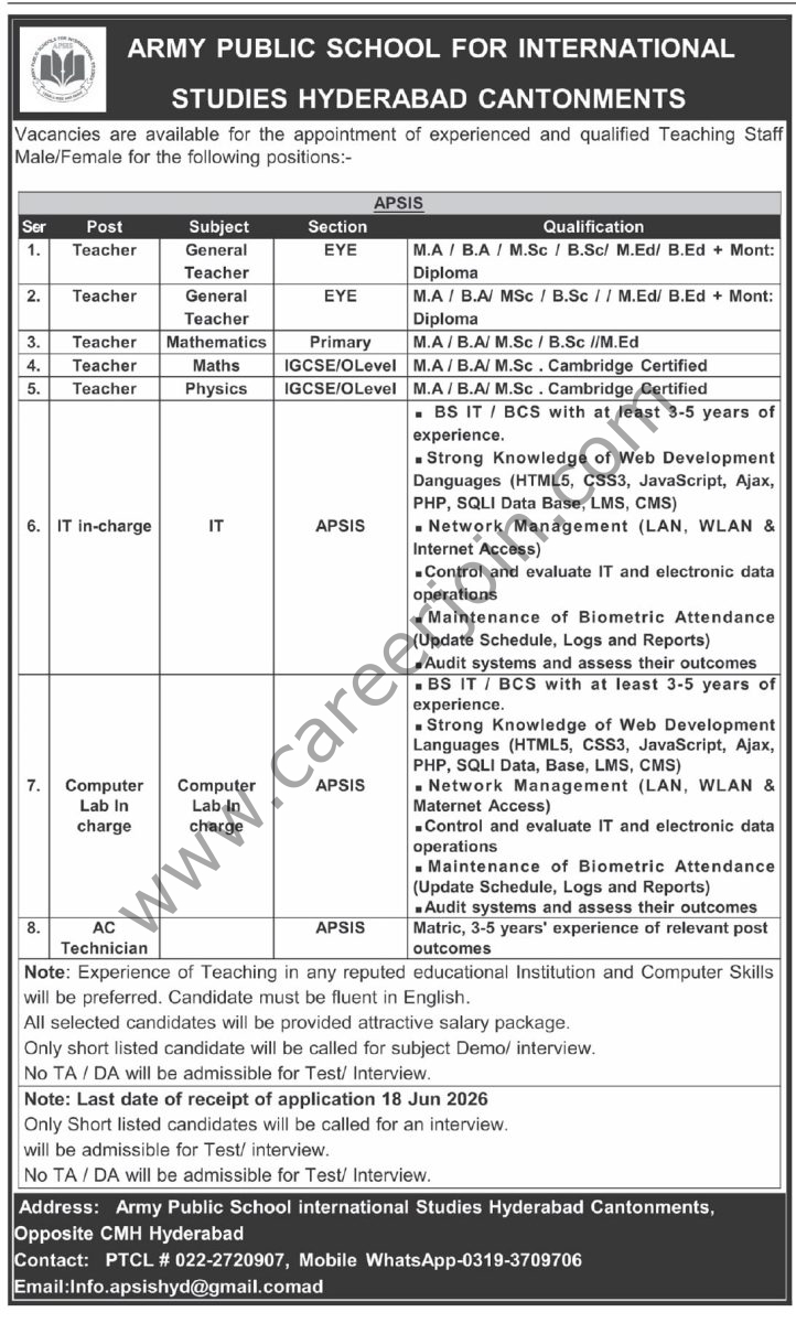 Army Public School For International Studies Jobs 14 June 2026 Express Tribune 1