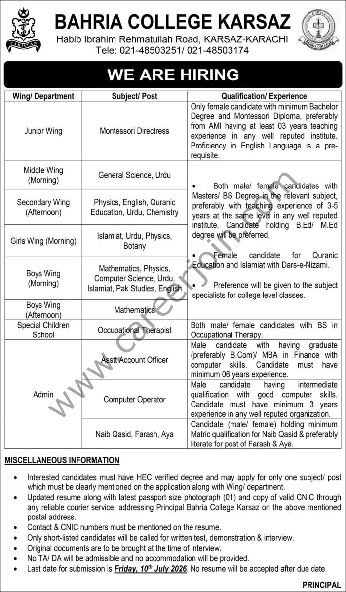 Bahria College Karsaz Jobs 21 June 2026 Express 1