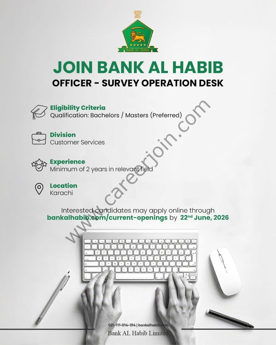 Bank AL Habib Jobs Officer Survey Operation Desk 1