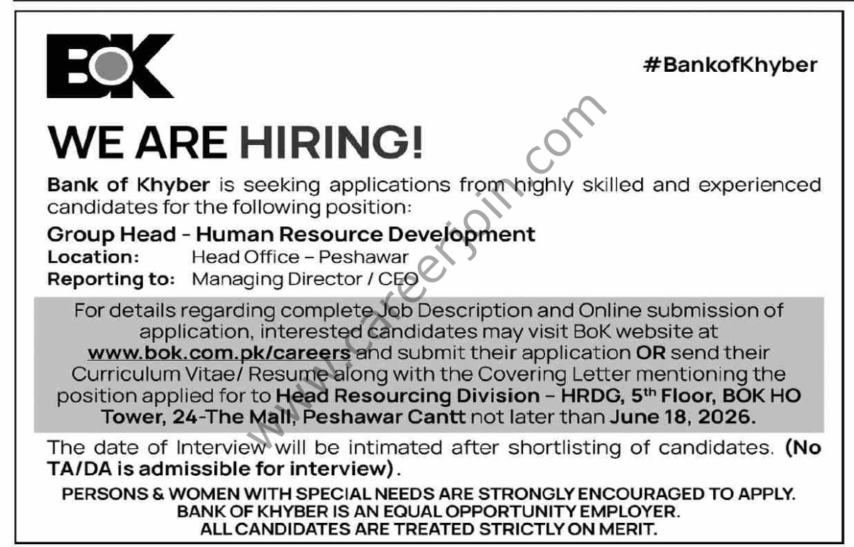 Bank Of Khyber BOK Jobs 09 June 2026 Dawn 1