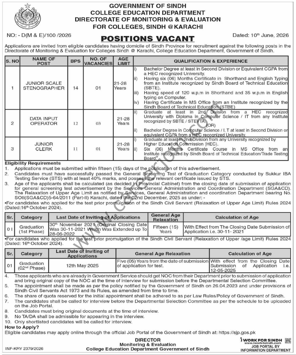 College Education Department Sindh Jobs 11 June 2026 Dawn 4
