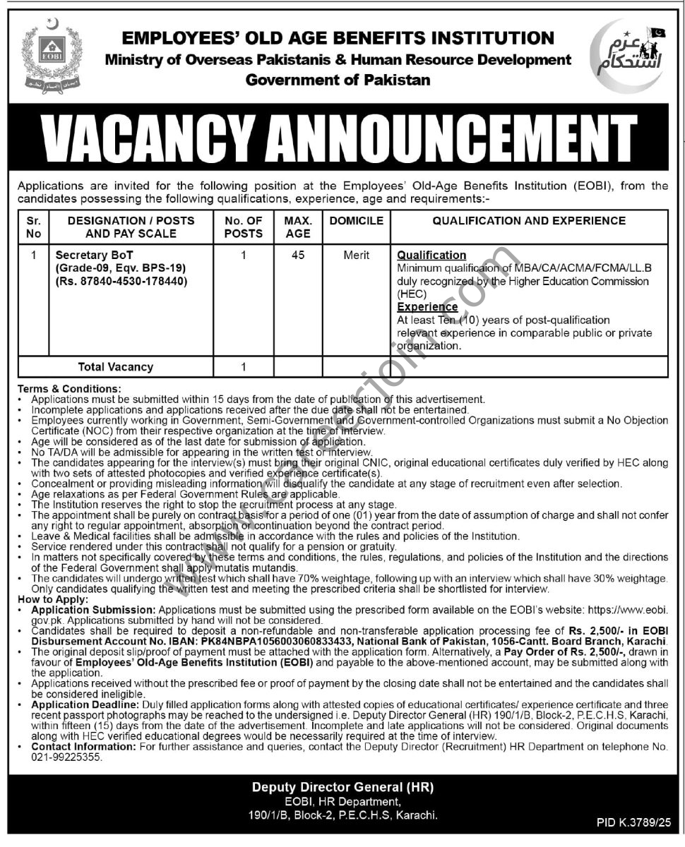 Employee Old Age Benefits Institution EOBI Jobs 09 June 2026 Express Tribune 1