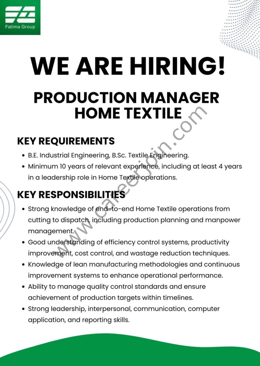 Fatima Group Jobs Production Manager Home Textile 1