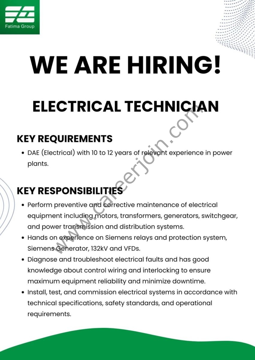 Fatima Group Jobs Electrical Technician 1