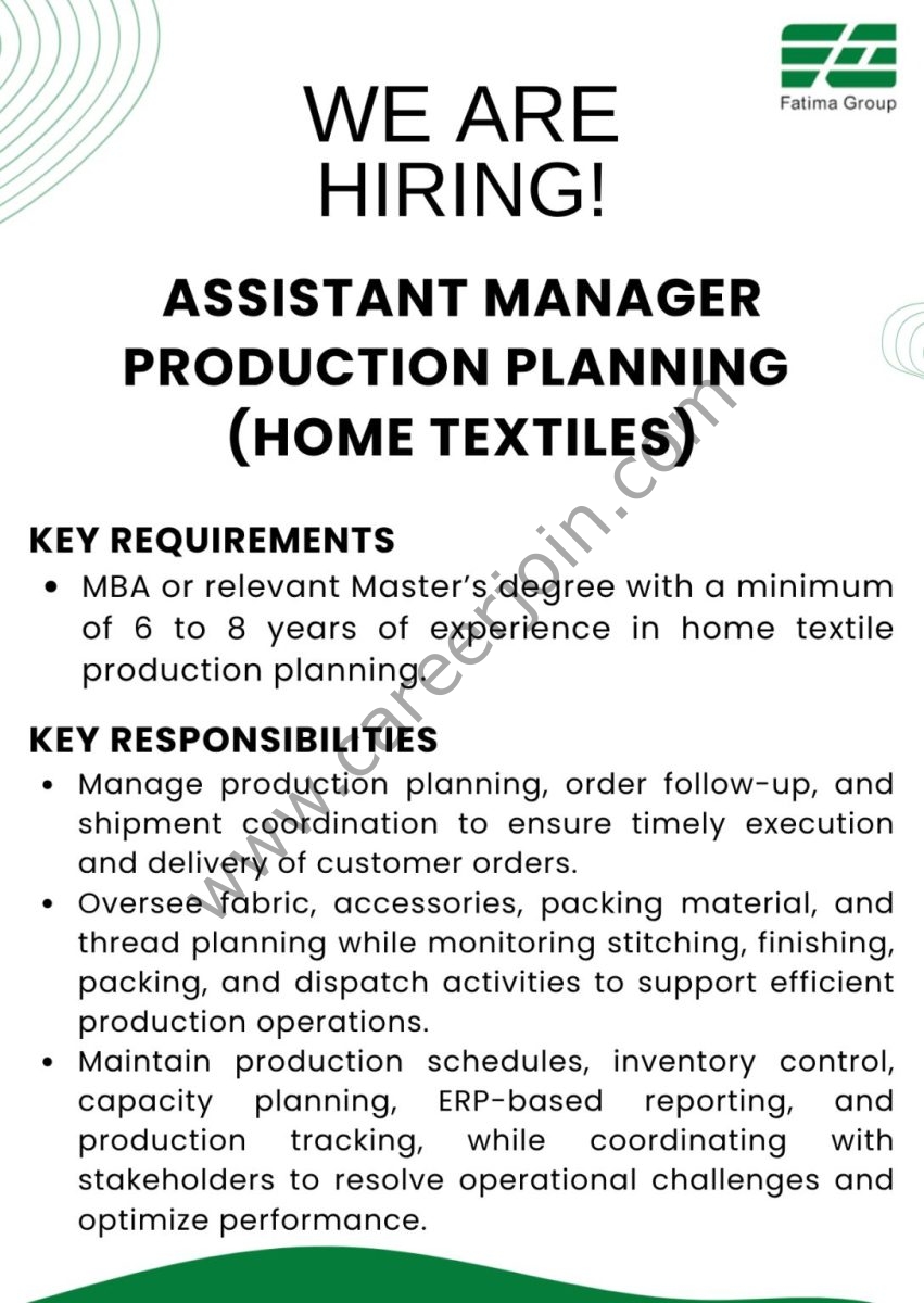 Fatima Group Jobs Assistant Manager Production Planning  1