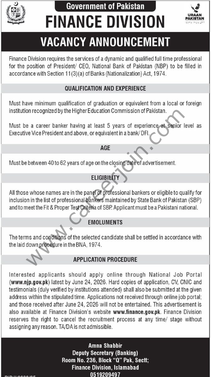 Finance Division Government of Pakistan Jobs 09 June 2026 Express Tribune 1
