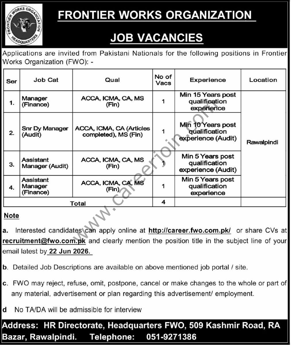 Frontier Works Organization FWO Jobs 07 June 2026 Express Tribune 1