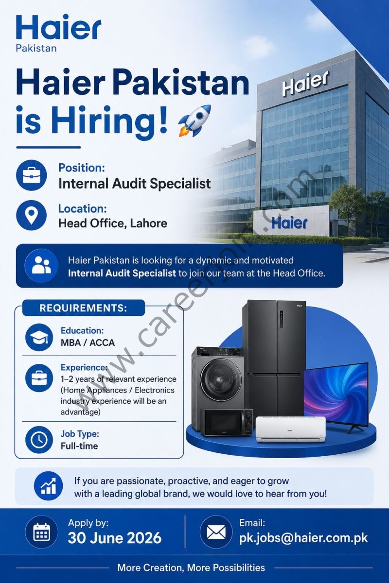 Haier Pakistan Jobs Internal Audit Specialist  1