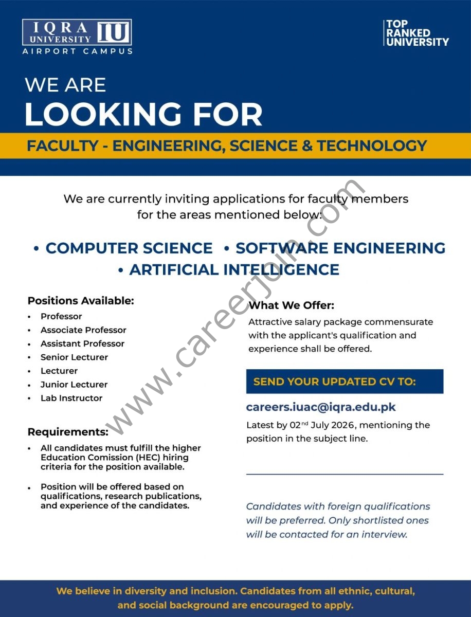 Iqra University Jobs June 2026 1