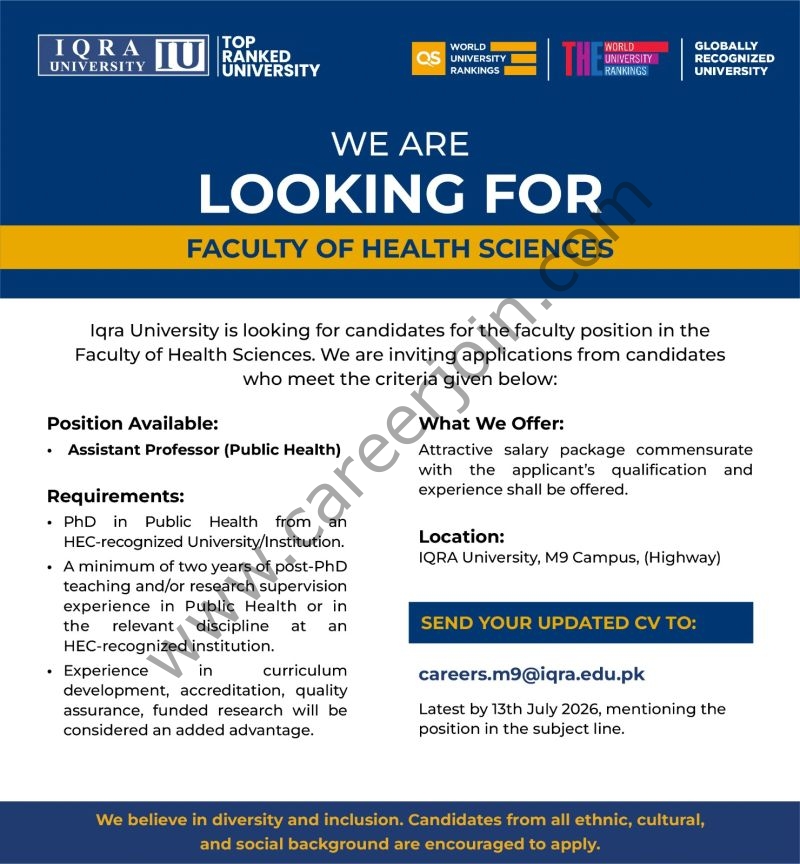 Iqra University IU Jobs Faculty of Health Sciences 1