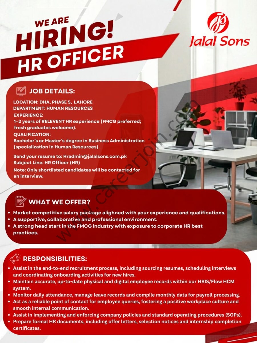 Jalal Sons Jobs HR Officer 1