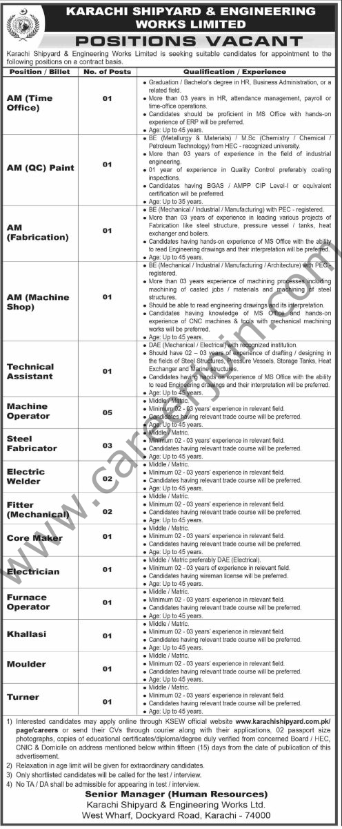 Karachi Shipyard & Engineering Works Ltd KSEWL Jobs 21 June 2026 Dawn 1