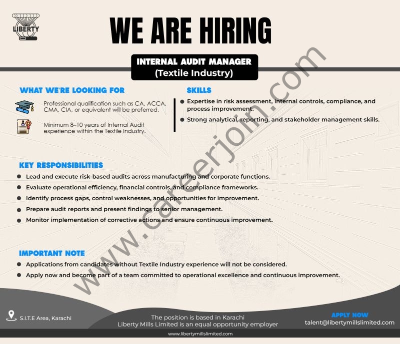 Liberty Mills Limited Jobs Internal Audit Manager 1