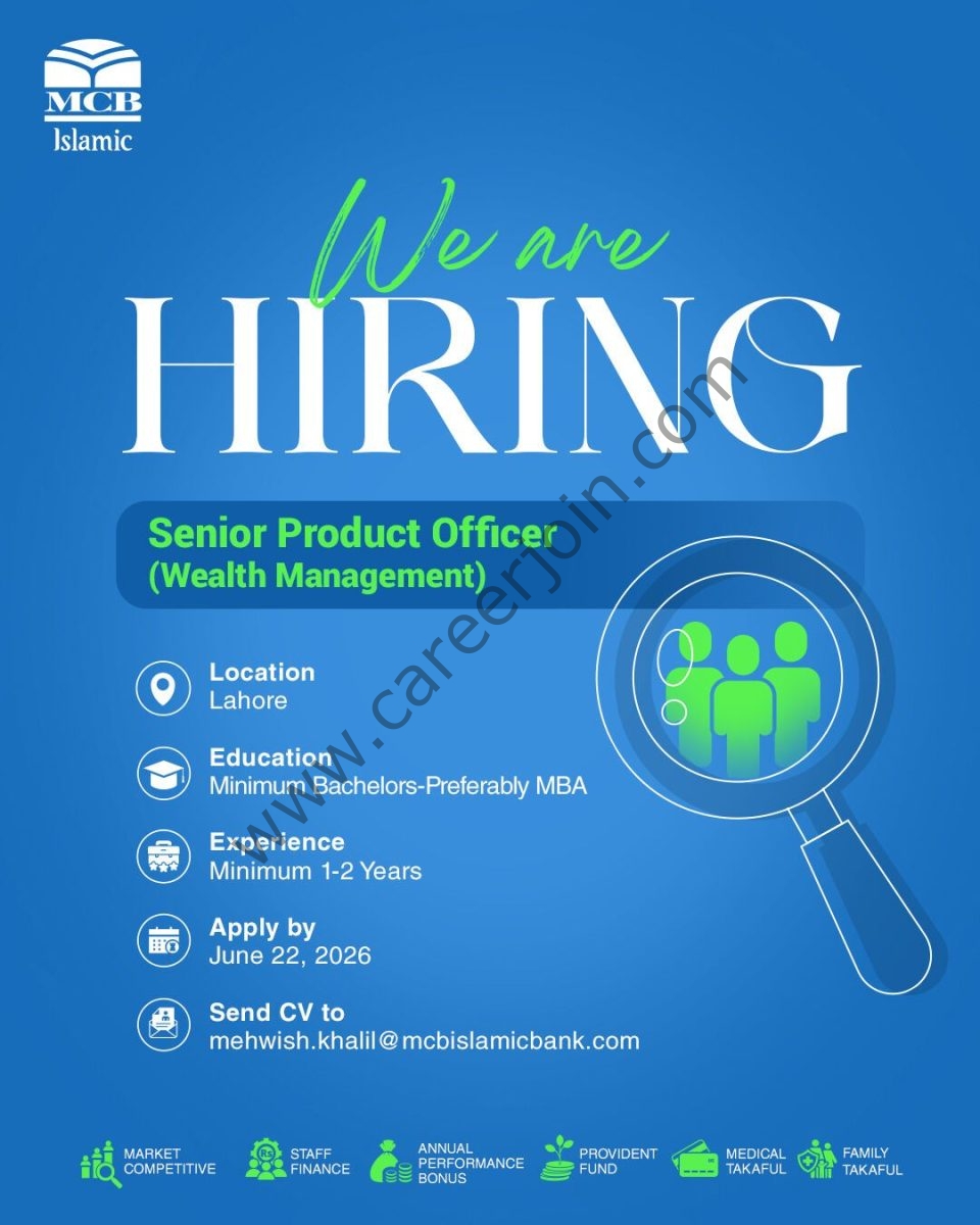 MCB Islamic Bank Jobs Senior Product Officer Wealth Management 1