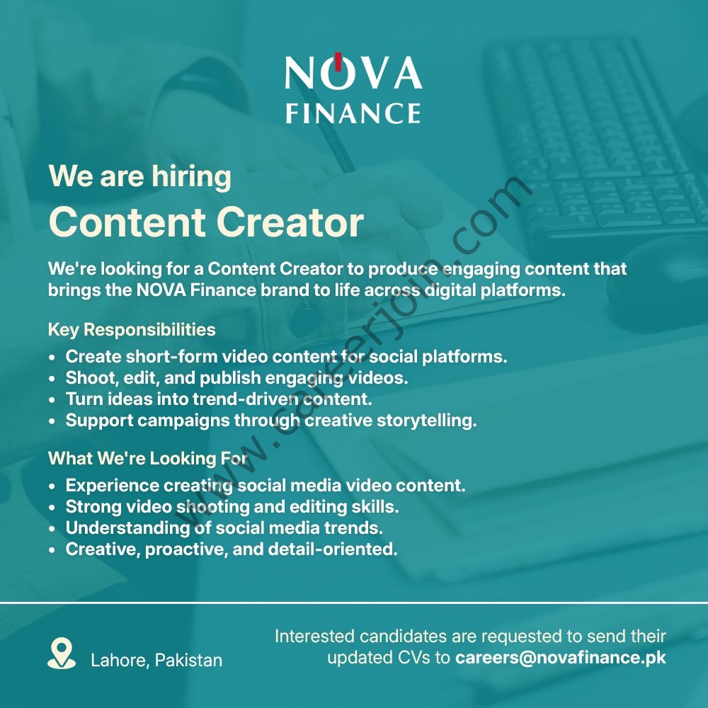 NOVA Finance Jobs Content Creator 1