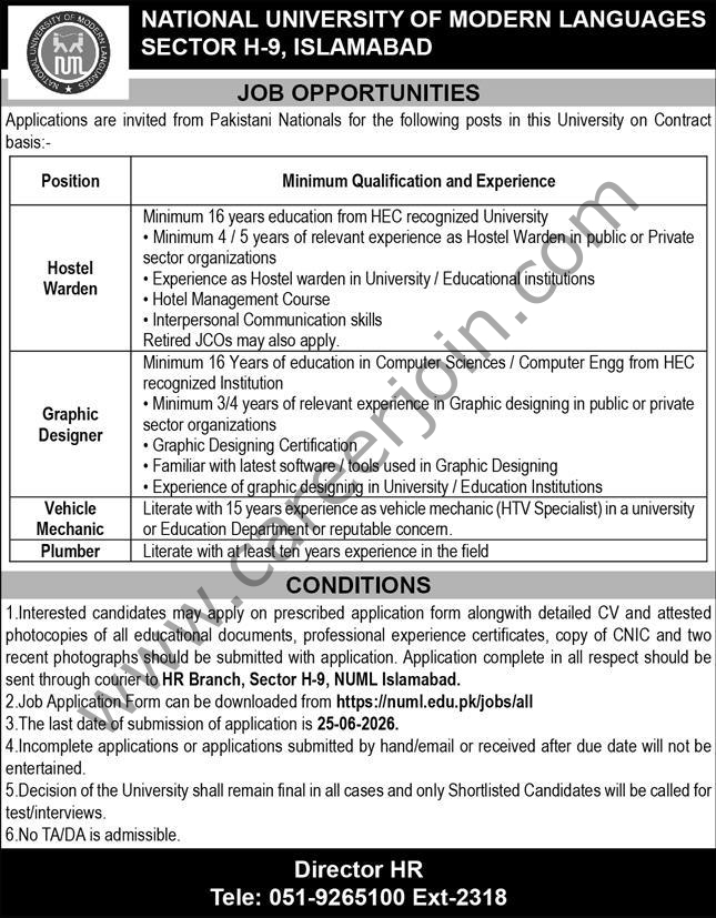 National University of Modern Languades NUMS Jobs 11 June 2026 Express 5