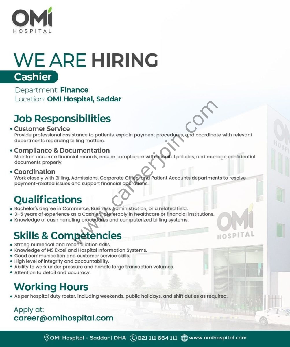 OMI Hospital Jobs Cashier  1