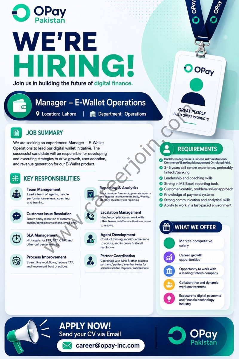 OPay Pakistan Jobs Manager E-Wallet Operations 1