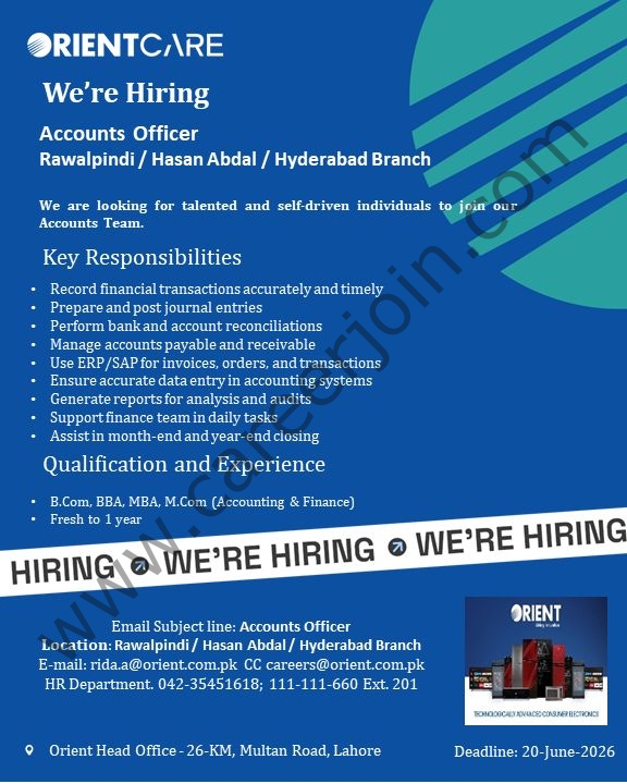 Orient Care Global Jobs Accounts Officer 1