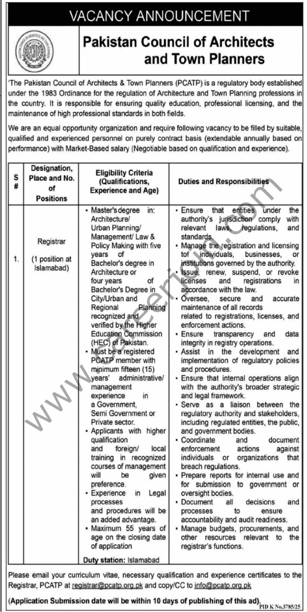 Pakistan Council of Architects & Town Planners Jobs 09 June 2026 Dawn 1