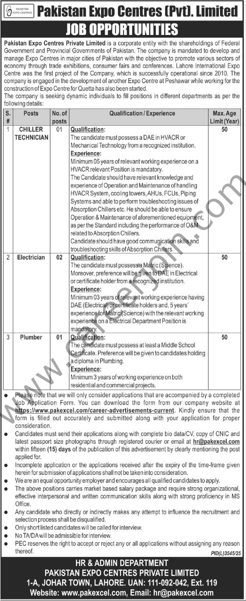 Pakistan Expo Centres Pvt Ltd Jobs 23 June 2026 Express Tribune 1