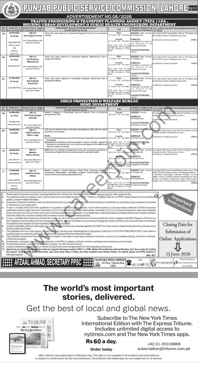 Punjab Public Service Commission PPSC Lahore Jobs 31 May 2026 Express Tribune 01 1