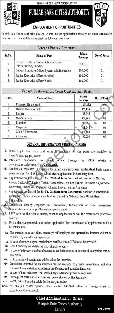 Punjab Safe Cities Authority PSCA Jobs 06 June 2026 Express 1