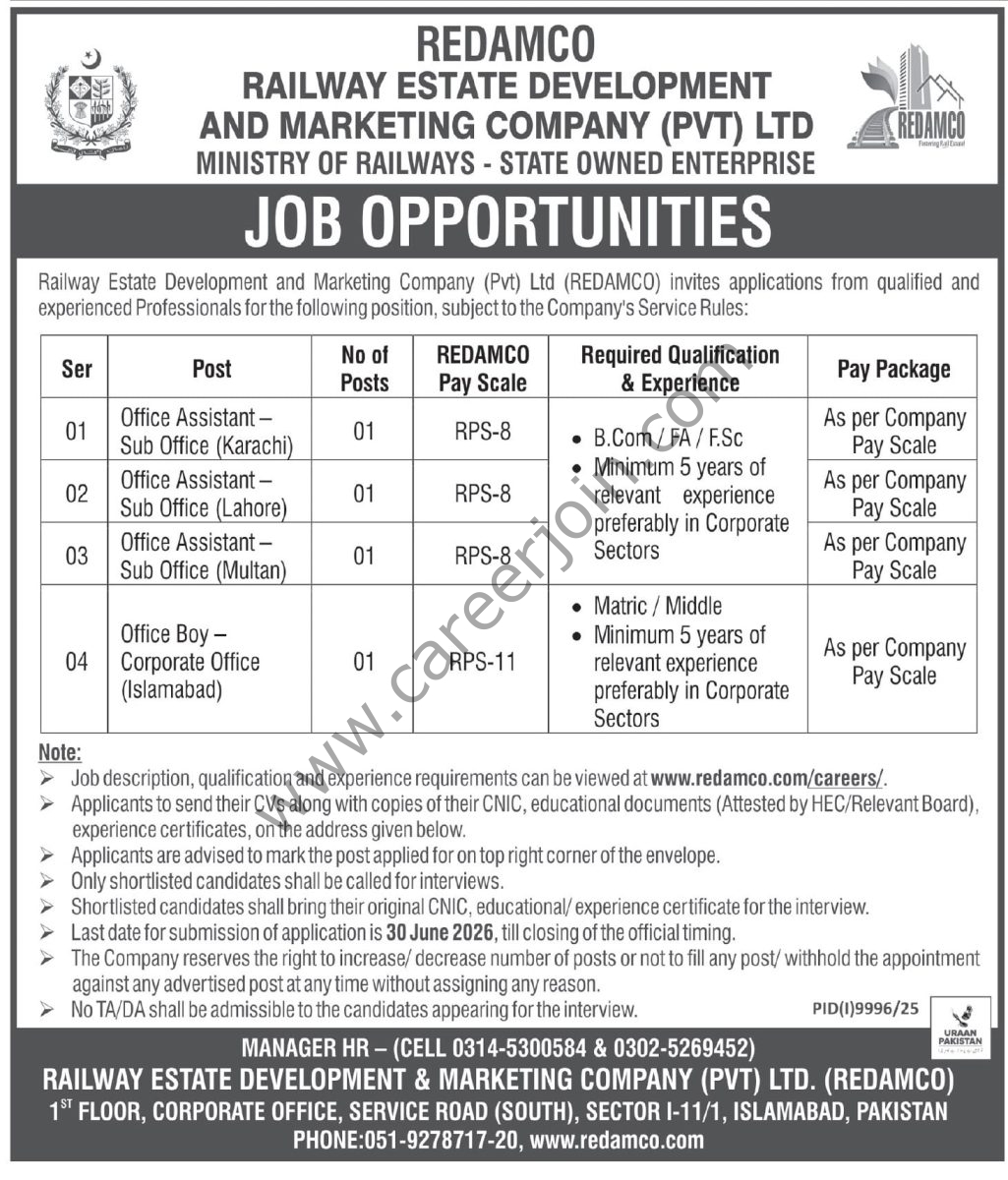 Railway Estate Development & Marketing Co REDAMCO Jobs 14 June 2026 Express Tribune 1