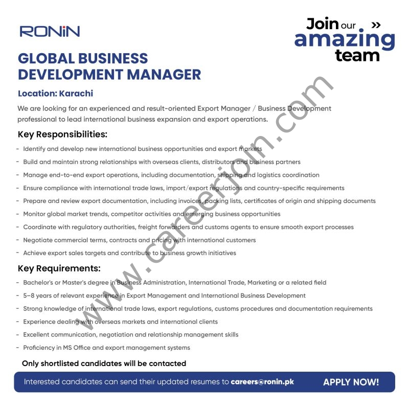 Ronin Pakistan Jobs Global Business Development Manager 1