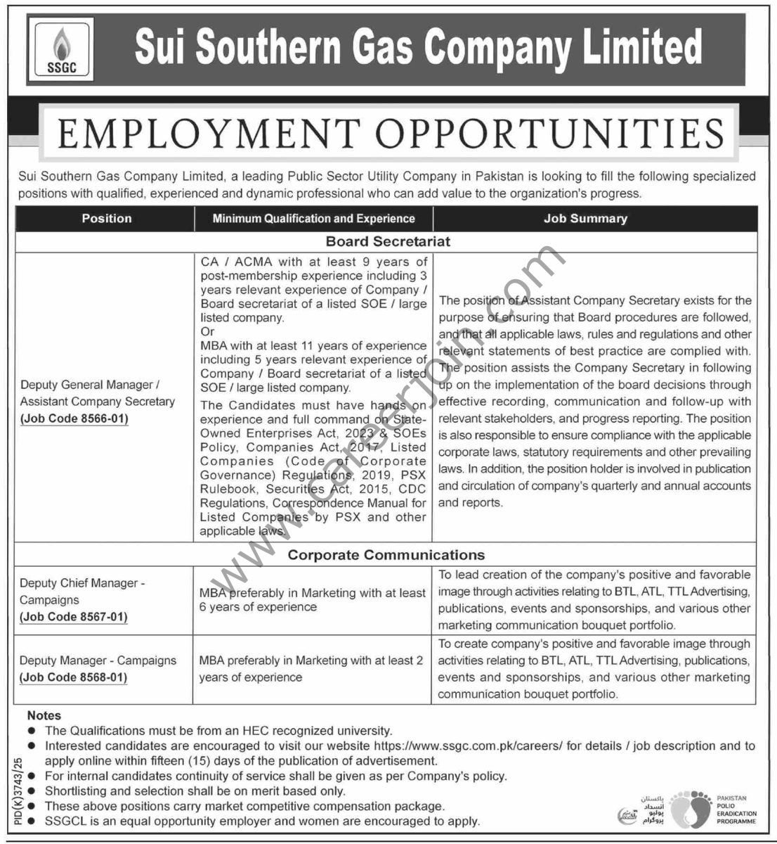 Sui Southern Gas Co Ltd SSGC Jobs 07 June 2026 Dawn 1