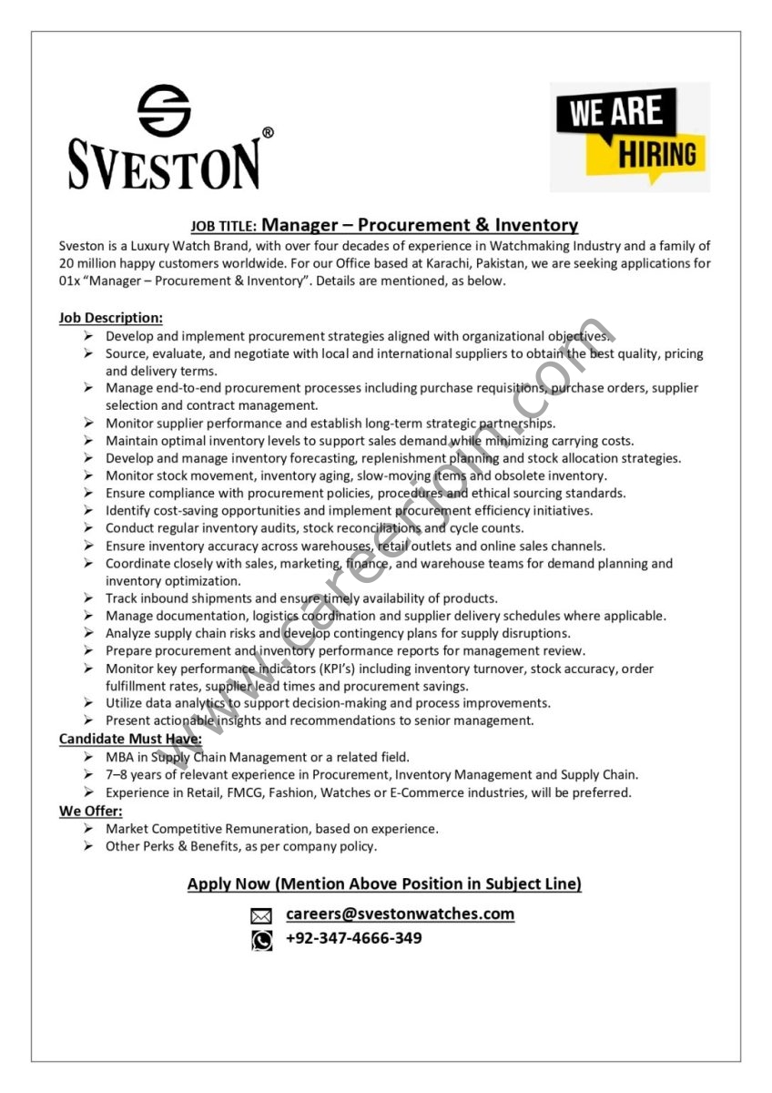 Sveston Watches Jobs Manager Procurement & Inventory 1
