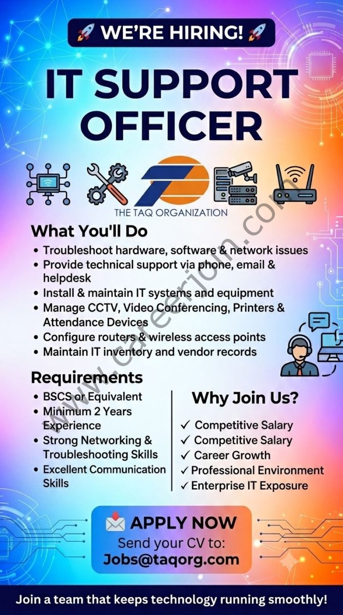 The TAQ Organization Jobs IT Support Officer 1