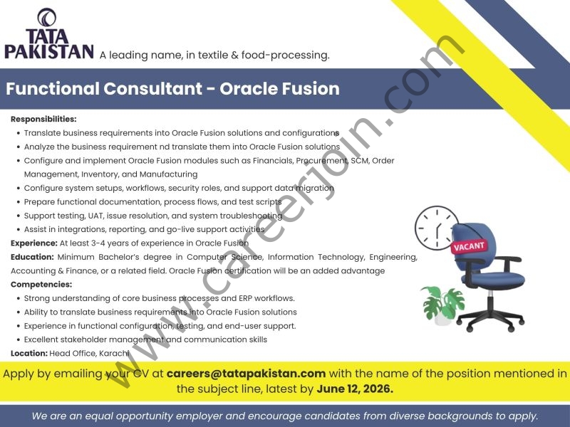 Tata Pakistan Jobs Oracle Fusion Functional Consultant 1