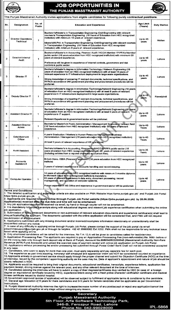 The Punjab Masstransit Authority Jobs 10 June 2026 Express Tribune 1